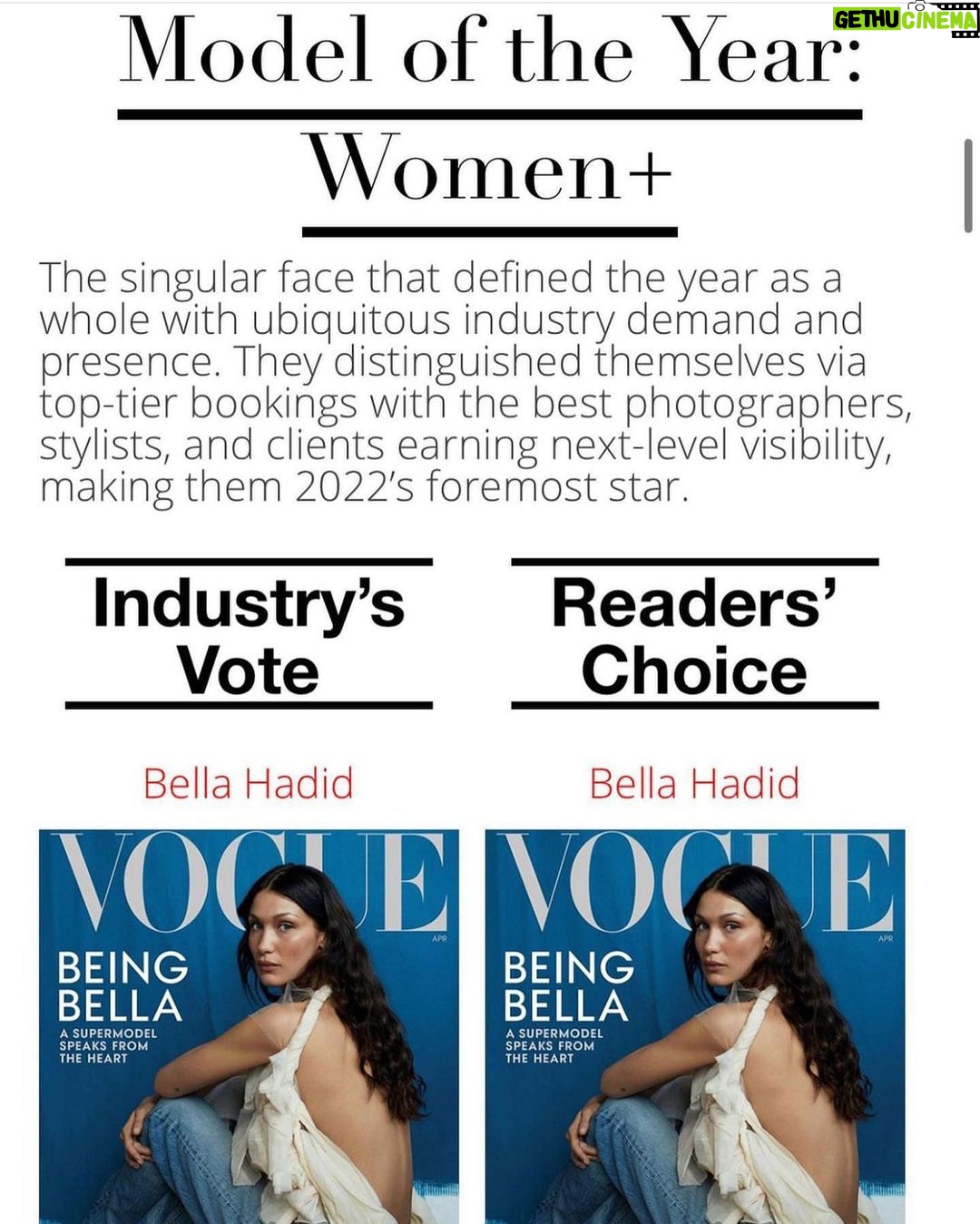 Bella Hadid Instagram - Wow @modelsdot To be voted for by my peers and readers is just humbling. Those are the only words I can think of. I’ve watched all of these people that were nominated and have seen how hard they have worked. Working to live, feed their families, pay rent, travel for jobs, be the best that they can be in our field and beyond.. I feel lucky that I’ve been able to work beside them and witness pure talent, beauty, spirituality, intellect, ideas, personalities, work ethic but most of all: heart. We have become eachothers fuel to work hard, be loving and stick together. I love each and every one of you and we all deserve this it’s not really a competition ❤️ Thank you to my LuLu @luizmattos1906 JoJo @johanne1119 & my other JoJo @josephthorntonallan I love You , thank you for everything and for always being there. For life!🤍