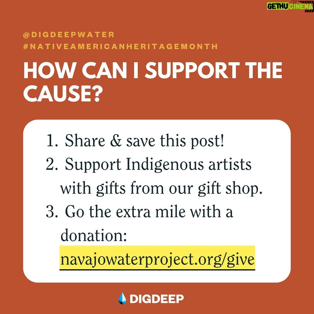 Bella Hadid Instagram - November is #NativeAmericanHeritageMonth in the United States, a time to reflect on the ongoing resilience and contributions of Indigenous communities past and present. I’m proud to highlight the work of @digdeepwater's Navajo Water Project. In the U.S., Navajo are 67x more likely to live without running water or a toilet. That's an injustice. This is due, in part, to continued discrimination and lack of federal investment. If the Navajo Nation (across Utah, Arizona and New Mexico) were a state, it would be the 10th largest. But 30% of families there live without water. They travel for miles hauling buckets of water for their most basic needs. I believe water is a human right, and @digdeepwater is a community-managed project bringing hope and water to hundreds of families across the Navajo Nation. Check the link in my bio to learn more and give, and follow them at @digdeepwater. Please comment below indigenous creatives , organizations, and communities so we can heighten their voices! We live on their land , we need to protect and support their communities just as much as our own.