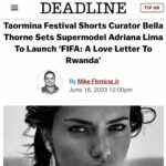 Bella Thorne Instagram - Thank you @Deadline !! 🎬 🌟 FINALLY able to share that @adrianalima will be attending the #InfluentialShorts @taorminafilmfestival gala 🎉🥂 to launch " @FIFA : A Love Letter To Rwanda,” produced by #miluent . I wanted to invite Adriana and her short as she is offering us an interesting glance and combination of a country in its post-healing phase and an organization I want to know more about. #bellathorne #adrianalima #taorminafilmfest #filmfest #shortfilm #fifa #redcarpet TaorminaFilmFest