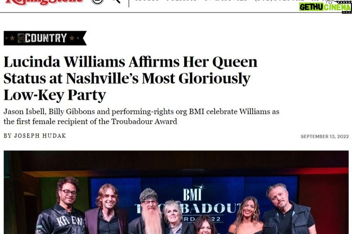 Billy Gibbons Instagram - @rollingstone: @lucinda_williams Affirms Her Queen Status at Nashville’s Most Gloriously Low-Key Party @jasonisbell, Billy F Gibbons and performing-rights org @bmi celebrate Williams as the first female recipient of the Troubadour Award Photos: @blondeambitiontour