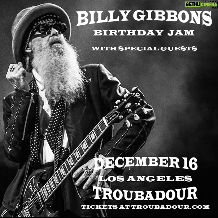 Billy Gibbons Instagram - An All-Star Band turns it up to celebrate Billy F Gibbons birthday, with Special Guests @officialrobbykrieger, @joebonamassa, and many more surprise special guests. Hosted by the Guigui Family Band. @thetroubadour #thetroubadour