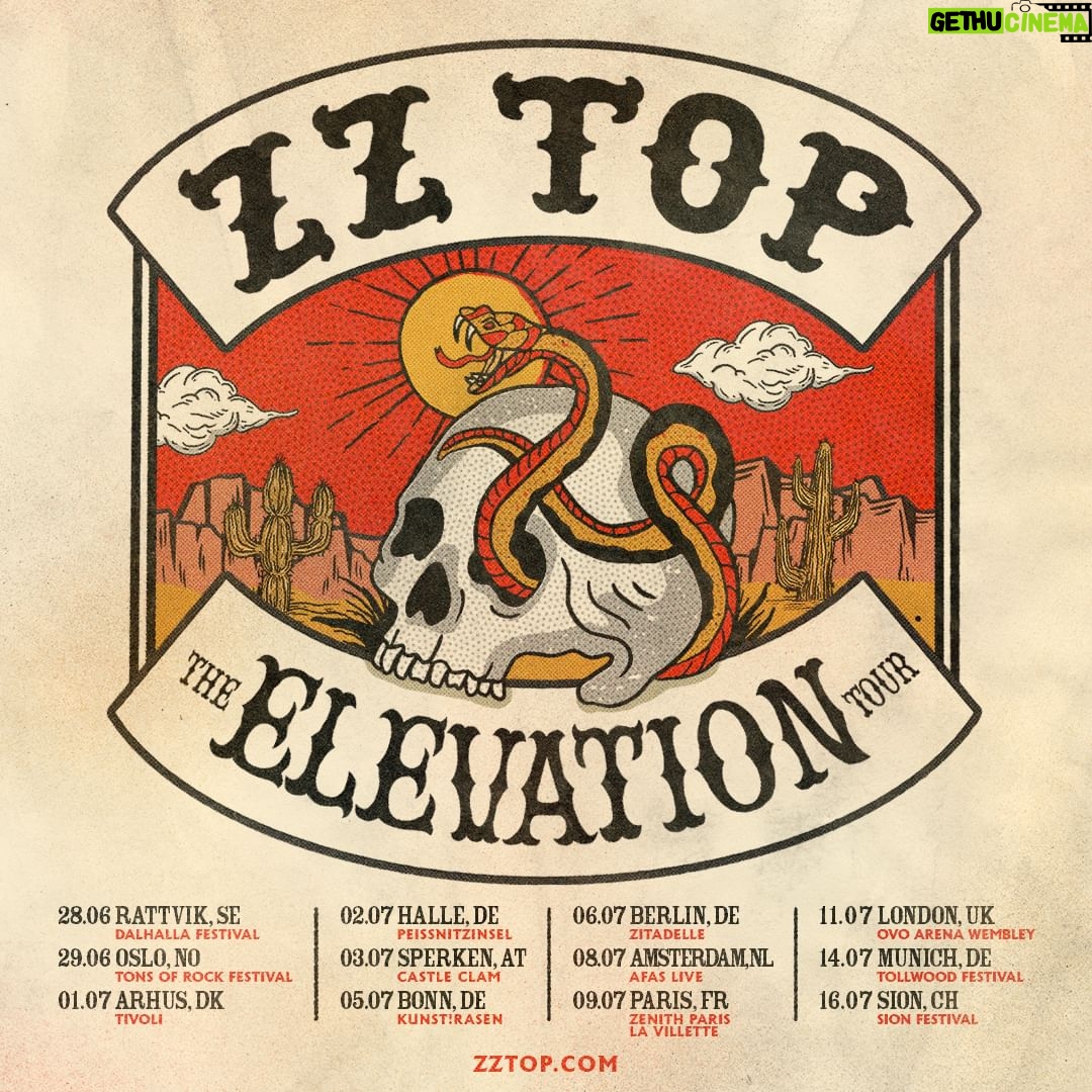 Billy Gibbons Instagram - @zztop announces 2024 European Tour It’s been a while since we’ve been able to check in with our European fans, so it goes without saying that we’re excited about coming back this summer. We’re looking forward to a good time and that goes for both those in the audience and on stage. 28-Jun Friday Rattvik, Sweden Dalhalla Festival 29-Jun Saturday Oslo, Norway Tons of Rock Festival 01-Jul Monday Arhus, Denmark Tivoli 02-Jul Tuesday Halle, Germany Peissnitzinsel 03-Jul Wednesday Sperken, Austria Castle Clam 05-Jul Friday Bonn, Germany Kunst!rasen 06-Jul Saturday Berlin Germany Zitadelle 08-Jul Monday Amsterdam, Holland AFAS Live 09-Jul Tuesday Paris, France Zenith Paris – La Villette 11-Jul Thursday London UK OVO Arena Wembley 14-Jul Sunday Munich, Germany Tollwood Festival 16-Jul Tuesday Sion, Switzerland Sion Festival