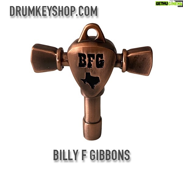 Billy Gibbons Instagram - On sale NOW! Billy F Gibbons’ Signature Drum Key! Grab yours now in gold, chrome, antique brass and antique copper. Head over to drumkeyshop.com or swipe up in our story to buy yours NOW! These drum keys are cast metal and strong enough to use daily as a drum key but beautiful enough to collect. All keys are in stock but limited quantities are available. @drumkeyshop ships internationally as well as domestically! A portion of the profit goes to charity on each key so you’re helping out others while getting a drum key you can use daily. #drumkeyshop #signaturedrumkey #customdrumkey #billyfgibbons