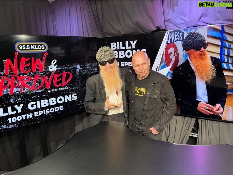 Billy Gibbons Instagram - Repost from @klos955 β’ This weekend marks the 100th episode of #NewAndApproved ππ So @mattpinfield is celebrating with none other than @BillyFGibbons β‘οΈβ‘οΈ Tune in Sunday at 8PM to hear the interview!