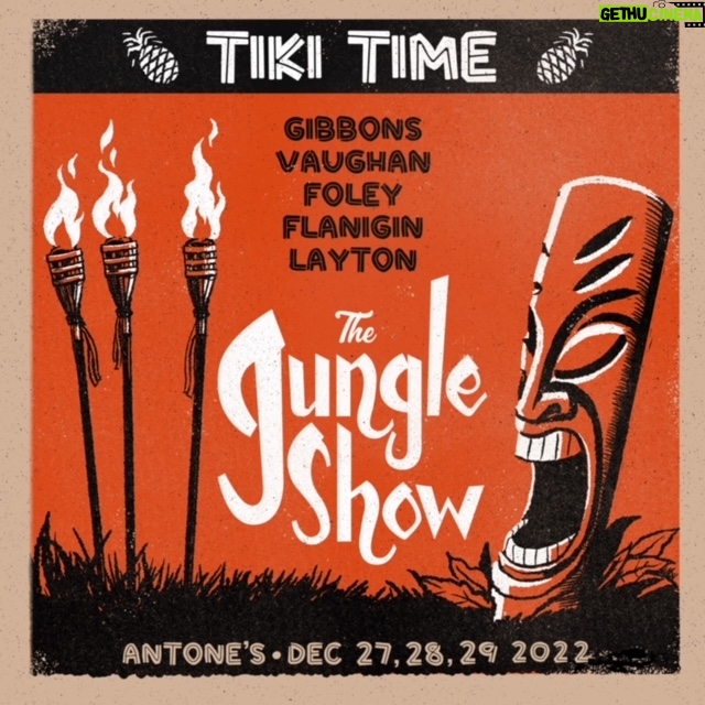 Billy Gibbons Instagram - The Jungle Show starring BILLY F GIBBONS, JIMMIE VAUGHAN, SUE FOLEY, MIKE FLANIGIN & CHRIS LAYTON at Antone's/ATX. General Admission or VIP tickets are available. VIP Ticket includes: •band meet & greet •photo with the band •band-signed official silk-screened 20x24 JS poster •official VIP laminate •VIP tiki lounge access -lounge seating available -dedicated VIP bar -big screen TV streaming of the show •VIP line/enter early •canvas tote bag & BFG designed JS sticker DEC 27: bit.ly/3SduMVc DEC 28: bit.ly/3fefCjI link in bio This year is a special Tiki-themed event! Join us as The Jungle Show turns Antone's into a 1960's Tiki Bar experience with exotic Jungle Tiki cocktails.