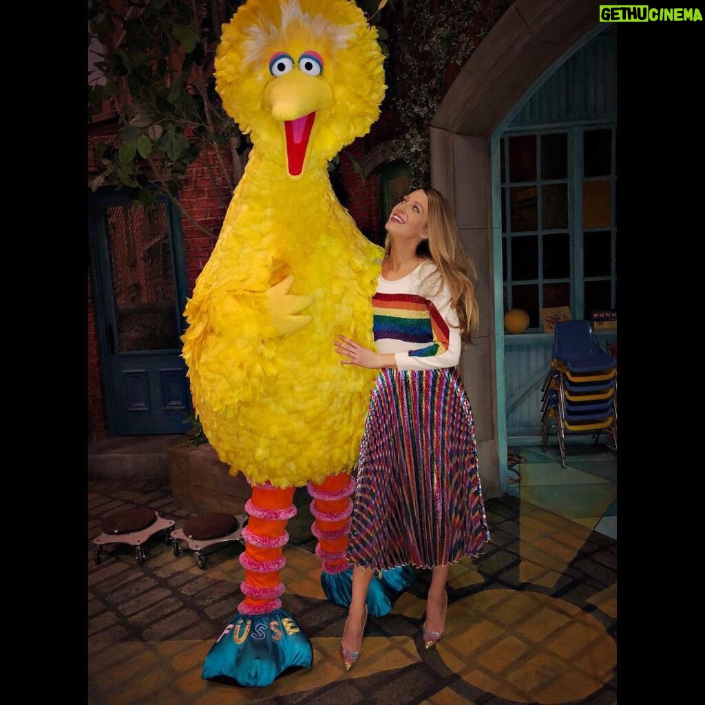 Blake Lively Instagram - Still geeking out😍. Kids used to make fun of me in elementary school by calling me Big Bird (because I was “too tall” and had “yellow” hair). Here’s to making best buddies with the things that once hurt you 🥂💗
