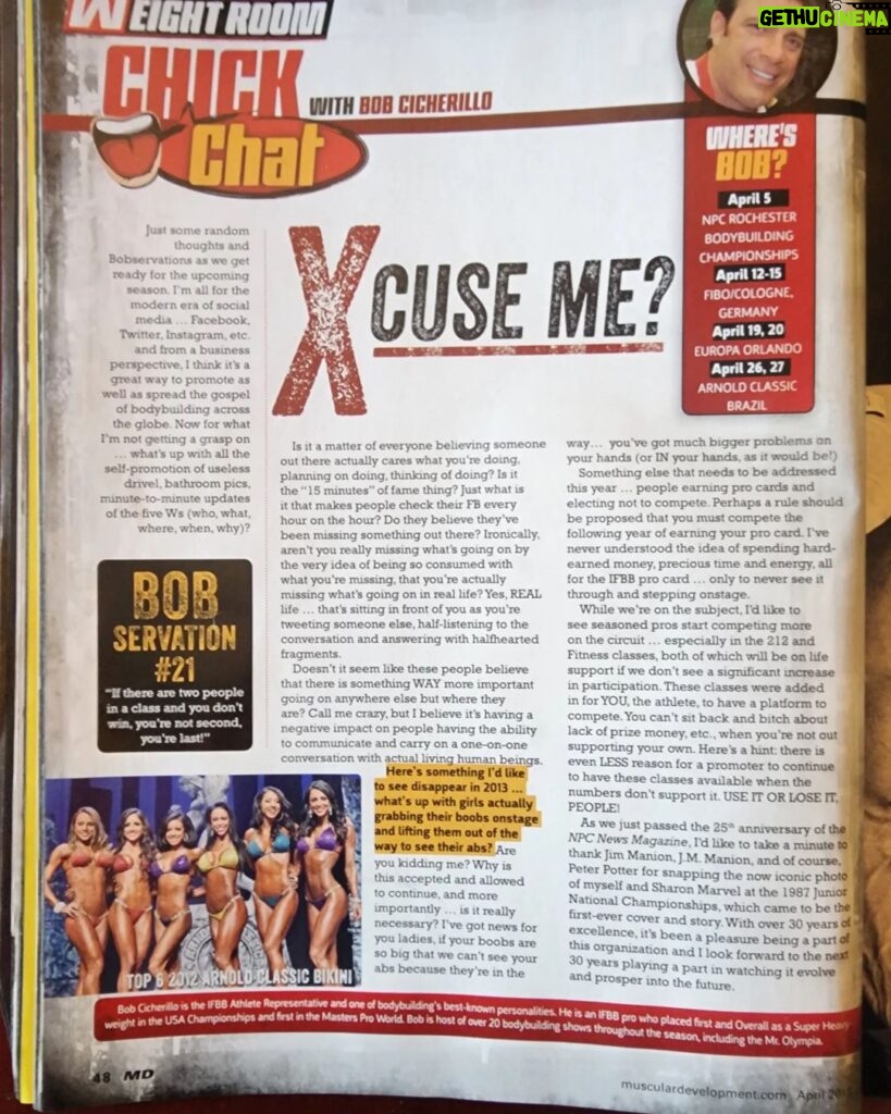 Bob Cicherillo Instagram - CHICK CHAT column, MD mag April 2013