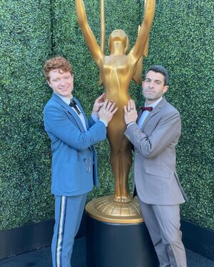 Brendan Scannell Instagram - Didn’t win but we made friends with a few giant Emmy statues along the way 🏆💛
👔 @aubreybinzer 
💄 @sonialeeartistry