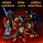Brennan Lee Mulligan Instagram - Say hello to our Vile Villains, the PCs of Dimension 20’s first ever SideQuest ESCAPE FROM THE BLOODKEEP, played by our incredible, all-star cast of @rekha_s, @vorpahlsword, @ifynwadiwe, @mikewtrapp, @theerikaishii and @matthewmercervo, with astonishing artwork by the one and only @thelandwolf! Tune in this April, only on @dropouttv! ETERNAL SHALL THE BLOODKEEP STAND, AND WOE BETIDE ITS FOES FOREVER! 😈🗡🧝🏻‍♀️🐲🕷☠️ #dnd #dungeonsanddragons #dimension20 #nerd #escapefromthebloodkeep