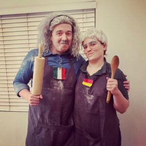 Brennan Lee Mulligan Instagram - Dear @britishbakeoff: If @iz_ball and I went as @giuseppecooks & @juergenthebread for Halloween and without any preplanning ran into our friends @mattdirects & @feistymcfeisterson dressed as paul.hollywood & @prueleith, can we all come to the picnic???

📷: @greatbritishbakingpod @thebeccascott