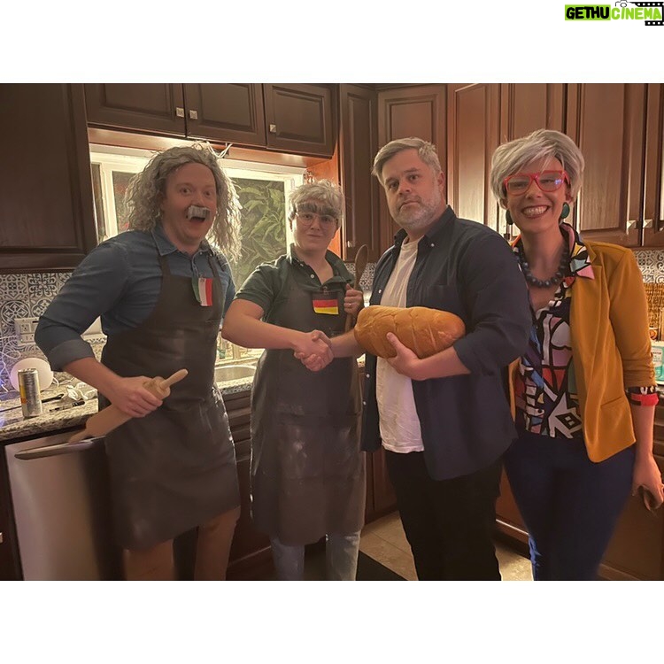 Brennan Lee Mulligan Instagram - Dear @britishbakeoff: If @iz_ball and I went as @giuseppecooks & @juergenthebread for Halloween and without any preplanning ran into our friends @mattdirects & @feistymcfeisterson dressed as paul.hollywood & @prueleith, can we all come to the picnic??? 📷: @greatbritishbakingpod @thebeccascott
