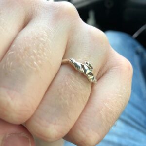 Brennan Lee Mulligan Instagram - True Story: Immediately following my proposal, the one and only Izzy Roland, never to be outdone, wordlessly bolted from her chair and sprinted down the hall, leaving me on bended knee while she recovered a silver Claddagh ring from its hiding place of several months. A counter-proposal for the ages, and I cannot wait until the day I get to turn this ring around. Love you with all my heart, @iz_ball! 🥰