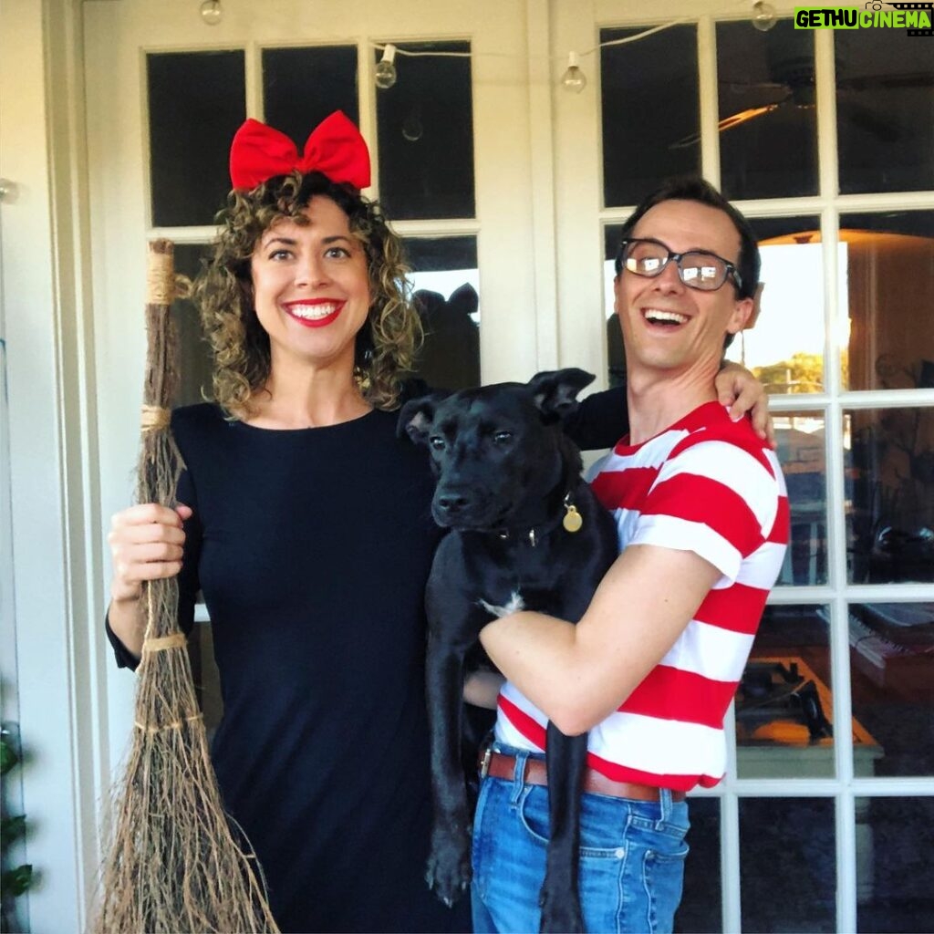 Brian Holden Instagram - Last year we watched all the Miyazaki movies as a pandemic project and we really loved Kiki’s Delivery Service, so here’s KiKi, Tombo, and JIji!! @witchylunadog of course took it very seriously and had to do tons of research. Happy Halloween! 🎃🎃🎃