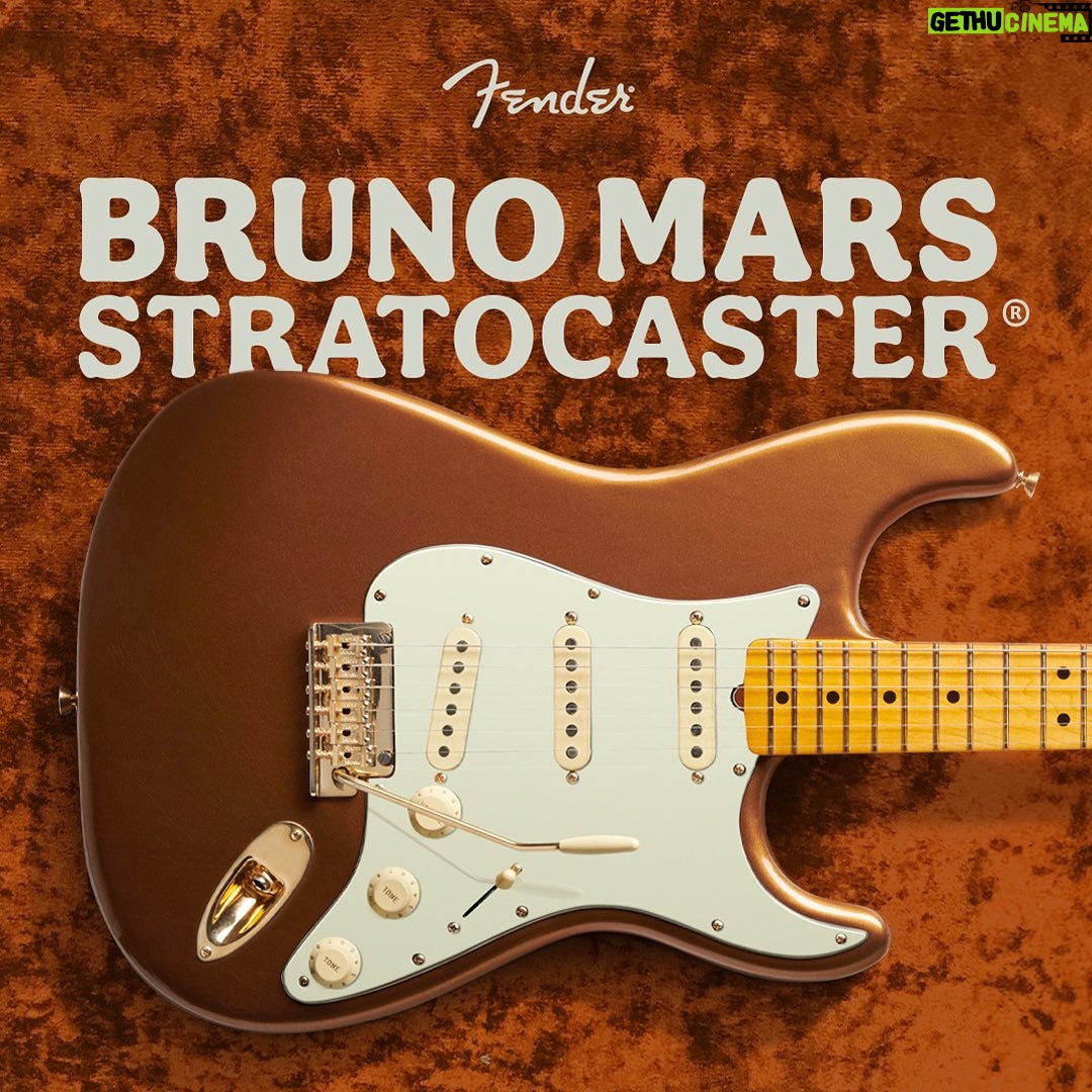 Bruno Mars Instagram - The @BrunoMars Stratocaster is a true treasure. Crafted from resonant ash, this limited edition guitar features sculpted American Ultra body contours for unmatched comfort and seamless access to high notes. The Mars Mocha Heirloom nitrocellulose lacquer finish not only gives it an aged charm, but also enhances resonance and tone. Head to the link in bio to learn more.