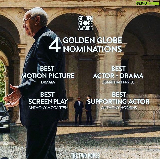 Bryce Dessner Instagram - Congratulations to director Fernando Meirelles writer Anthony McCarten and the incredible Anthony Hopkins and Jonathan Pryce on their golden globe nominations today for The Two Popes. The movie is in theaters now and hits Netflix on December 20. You can listen to my score for the film now @milanrecords (link in bio).