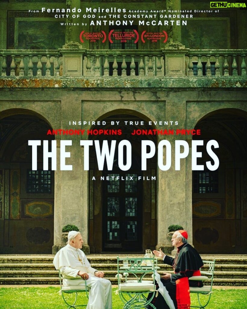 Bryce Dessner Instagram - So proud to have written the music for this incredible movie directed by Fernando Meirelles (City of God, The Constant Gardener) and starring the amazing Anthony Hopkins and Jonathan Pryce. Screening now at festivals and in theaters November 27 coming to Netflix in December. Soundtrack release soon on @officialmilanrecords