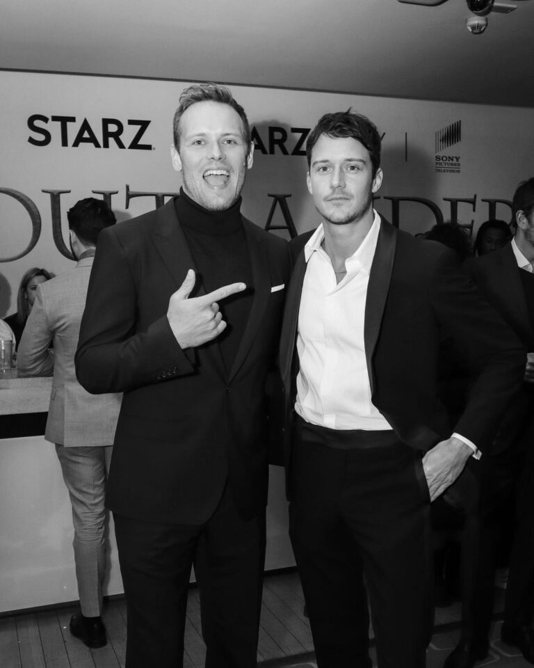 César Domboy Instagram - Yaaay Milord 🥰❤️ @samheughan & I at the @outlander_starz premiere Grazie mille @giorgioarmani for dressing me up so smoothly 🤍 📸 @demetriusbehindthelens Royal Festive Hall