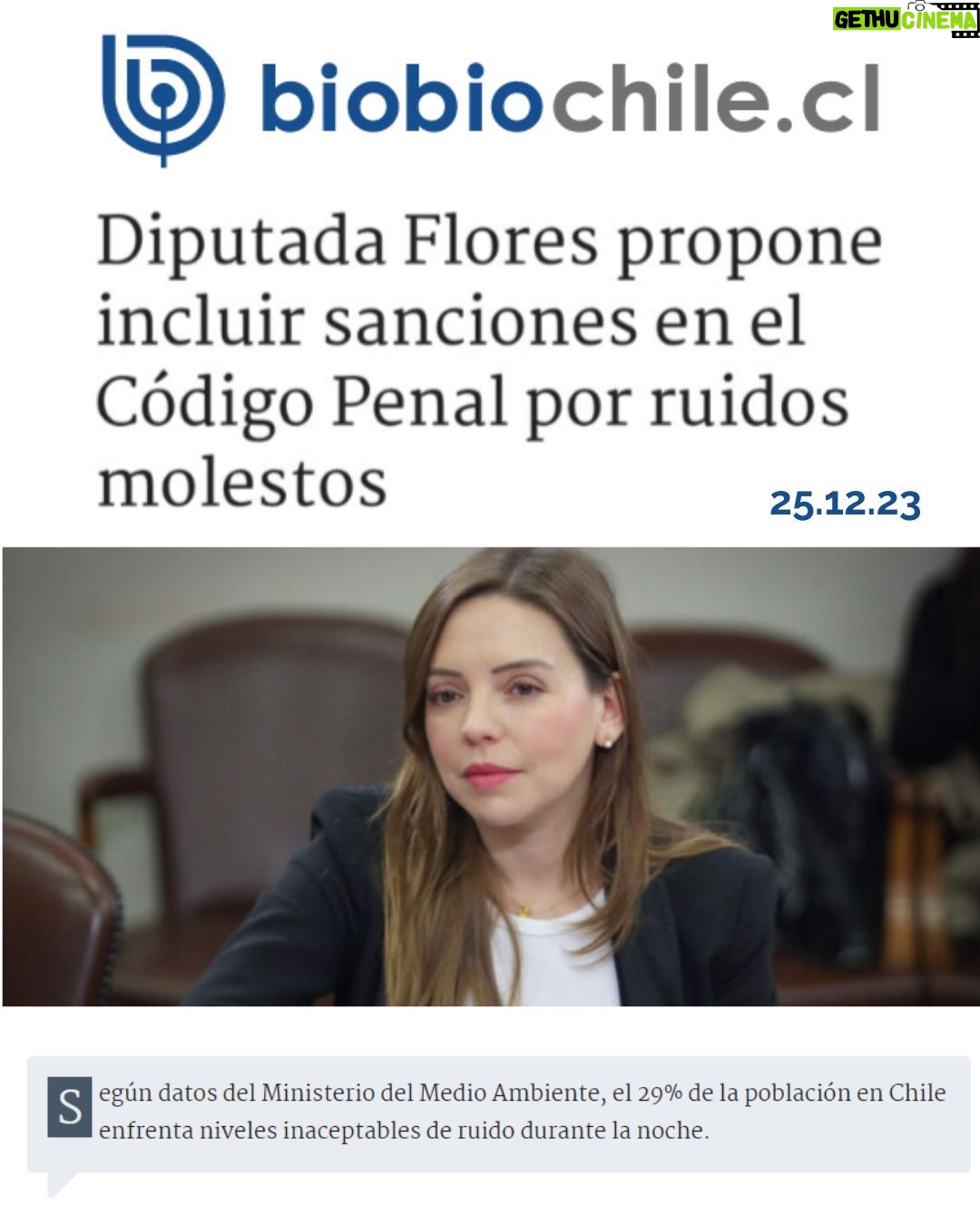 Camila Flores - 726 Likes - 𝗡𝗢 𝗔 𝗟𝗢𝗦 𝗥𝗨𝗜𝗗𝗢𝗦 𝗠𝗢𝗟𝗘𝗦𝗧𝗢𝗦!🔇
¿Sabías que el 29% de la población en Chile enfrenta niveles inaceptables de ruido durante la noche, afectando a aproximadamente 1,88 millones de personas?
Por esta razón es que nuestra diputada Camila Flores presentó un proyecto para sancionar penalmente a aquellos que generen ruidos molestos en los horarios en que todos estamos descansando.
Qué te parece?
Comenta 🗣️
Revisa la propuesta aquí 👇
https://www.biobiochile.cl/noticias/nacional/chile/2023/12/25/diputada-flores-propone-incluir-sanciones-en-el-codigo-penal-por-ruidos-molestos.shtml