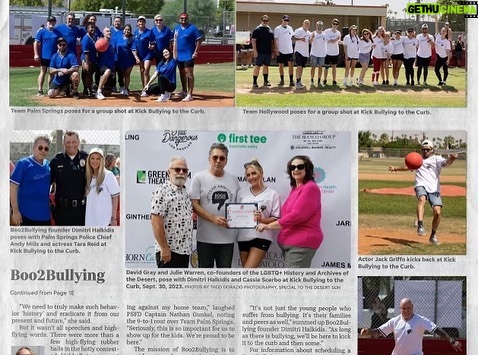 Cassandra Scerbo Instagram - Throwing it back to our first annual “Kick Bullying To The Curb” wellness festival & celebrity kickball event! Big thank you to Palm Springs mayor, @wewinwithgrace, who granted us a proclamation declaring September 30th “Boo2Bullying Day” in the city of Palm Springs. We couldn’t thank you enough for your support and recognition. Also on-hand with a rainbow proclamation were Julie Warren and David Gray, co-founders of the LGBTQ+ History and Archives of the Desert. Thank you for coming out to support @boo2bullying. Thank you to @palmspringspd Police Chief, Andy Mills, for being our “first kick “ as well as Palm Springs Fire Captain, Nathan Gunkel and all of the @palmspringsfire firefighters who came out to play with us! To the talent who came out and played, we are so grateful for all of your continuous support and for showing up for our cause, it truly means the world. To all of our generous sponsors, wonderful speakers, national anthem singer, Sophia Lanza, our community partners, our amazing event committee and all of the incredible volunteers from @gayforgood, we are so grateful for your support and presence. Lastly, thank you to the @desertsun for the wonderful feature! See you all next year! #KBTTC #Boo2Bullying