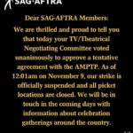Cassandra Scerbo Instagram - Incredibly grateful to the @sagaftra negotiating committee for their relentless pursue in ensuring a better, more fair, future for #sagaftra members moving forward. To everyone who stood on the picket lines, day in & day out, thank you. To my fellow members who stood in solidarity for 118 days to fight the good fight, thank you. Additionally, I’m excited to update you all shortly on some of my most recent work, and most excited to GET BACK TO WORK! ❤️ #sagaftrastrong ✊