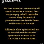 Cassandra Scerbo Instagram - Incredibly grateful to the @sagaftra negotiating committee for their relentless pursue in ensuring a better, more fair, future for #sagaftra members moving forward. To everyone who stood on the picket lines, day in & day out, thank you. To my fellow members who stood in solidarity for 118 days to fight the good fight, thank you. Additionally, I’m excited to update you all shortly on some of my most recent work, and most excited to GET BACK TO WORK! ❤️ #sagaftrastrong ✊