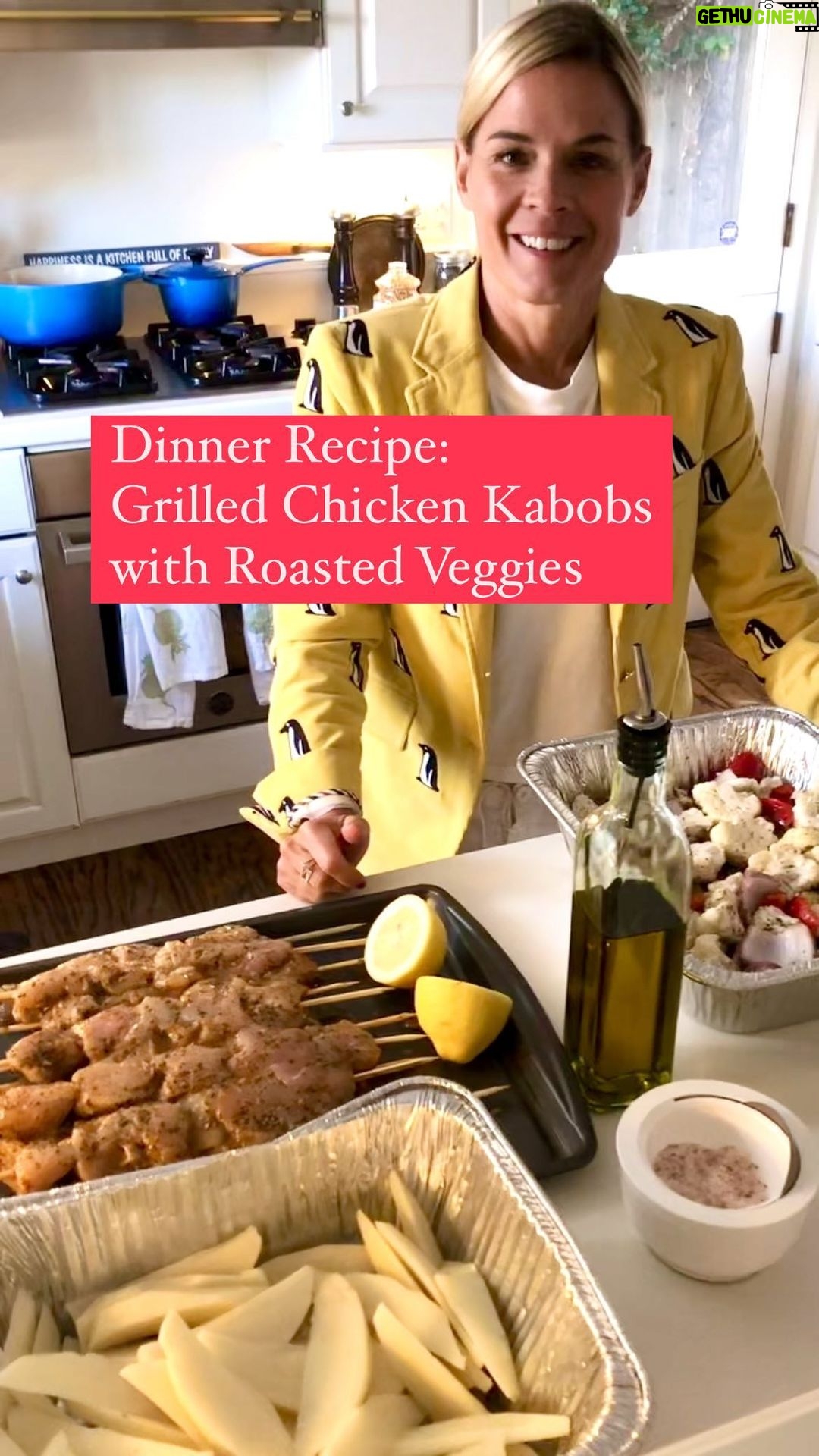 Cat Cora Instagram - Letβs whip up a delicious dinner! How about Grilled Chicken Kabobs with Roasted Veggies and my Lemon Roasted Potatoes π pro tip: aluminum foil pans make for a quick and easy clean up π #IC3 #cheflife #femalechef #quickdinner #easydinnerrecipes #chickenkabobs