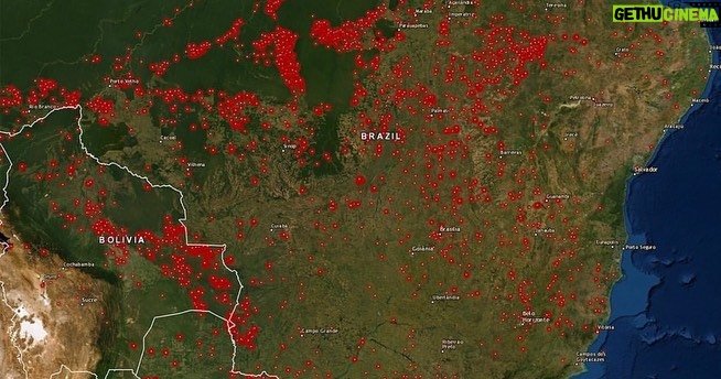 Chad James Buchanan Instagram - The Earth’s lungs are on fire. In the second image you can see a satellite fire map which shows the devastating magnitude of the crisis. If we don’t act NOW, this will drastically accelerate global warming and have an irreversible impact on our entire planet. Donate with hundreds of thousands of us... you can actually make a difference. ***Link in bio*** Amazônia, Bahia, Brazil