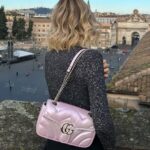 Chiara Ferragni Instagram - This morning in a total @gucci look 😍 Casual fit to travel but this iridescent #GGMarmont bag won't go unnoticed for sure ✨ #adv #gucci Rome, Italy