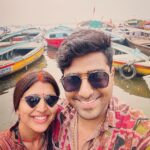 Chitra Shukla Instagram - First Ganga snan as a couple after marriage☺️#harhargange🙏 At the Legendary Dashashwamedh Ghat, Holy Ganges 😊✨ #banaras #gangaghat #kashivishwanath #mandir #chitrashuklaupadhyay #vaibhavupadhayay #chitrashukla #vc #vaibhavchitra #chitrabhav Dasasamet Ghat, The Holy Ganga, Banaras ( Varanasi ), UP- India