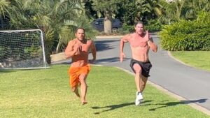 Chris Hemsworth Instagram - Doing a lot less heavy weight sessions lately and incorporating sprint work and more functional movements. A solid full body workout routine. Feeling good 💪👊 And in case your wondering yes I left @rossedgley  in the dust…..um well maybe, unfortunately the camera ran outta film so we’ll never know for certain @centrfit