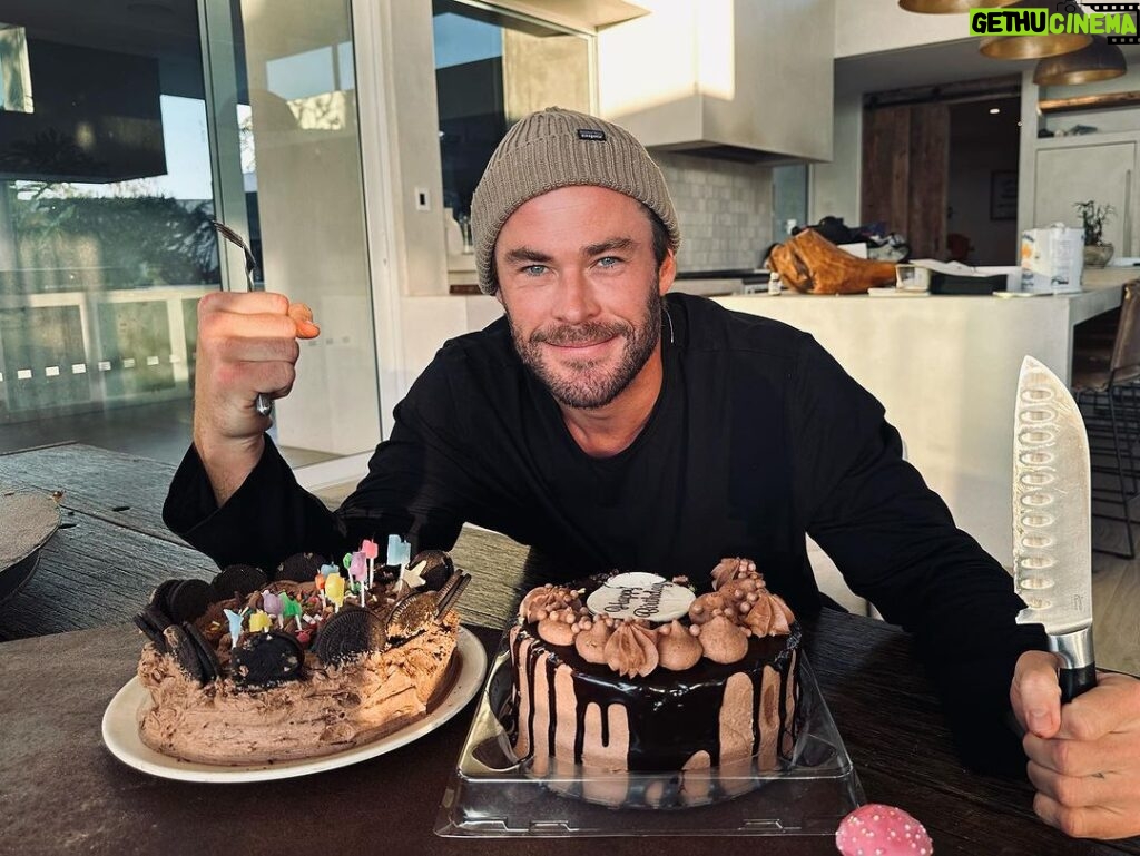 Chris Hemsworth Instagram - Thank you for all the birthday wishes! Another lap around sun and still goin strong! I can safely say not a single piece of cake made it through the night 🎂 🍰 🧁