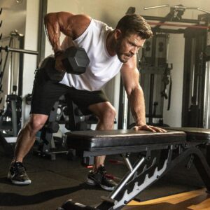 Chris Hemsworth Instagram - Have a go at this upper body session!! Hitting back, chest, shoulders, and triceps @centrfit 

Warm-up 
Ball slams - 10 
Rest 30 seconds - 4 sets 

Superset 
Bent over rows (left & right) - 10 reps 
Push-ups - 15 reps 
Rest 60 seconds - 4 sets total 

Triset 
Renegade row (left & right) - 8 reps 
Lateral raise - 8 reps 
Tricep push down - 10 reps 
Rest 60 seconds - 4 sets total