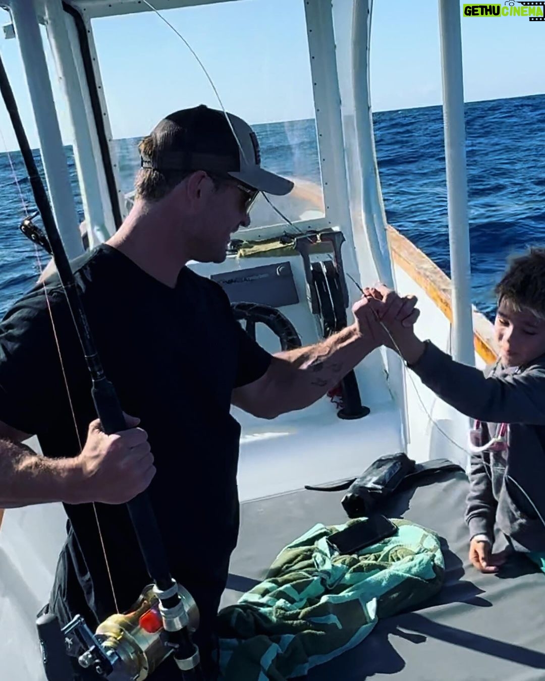 Chris Hemsworth Instagram - My son wanted to catch a fish for the locals in Fiji and after 3 attempts and about 12 hrs at sea we pulled in this beauty. Fed the village for 3 days. Ps if your wondering why my son calls me Chris it’s because I’m his BFF and true mates don’t call each other dad @tavaruaislandresort