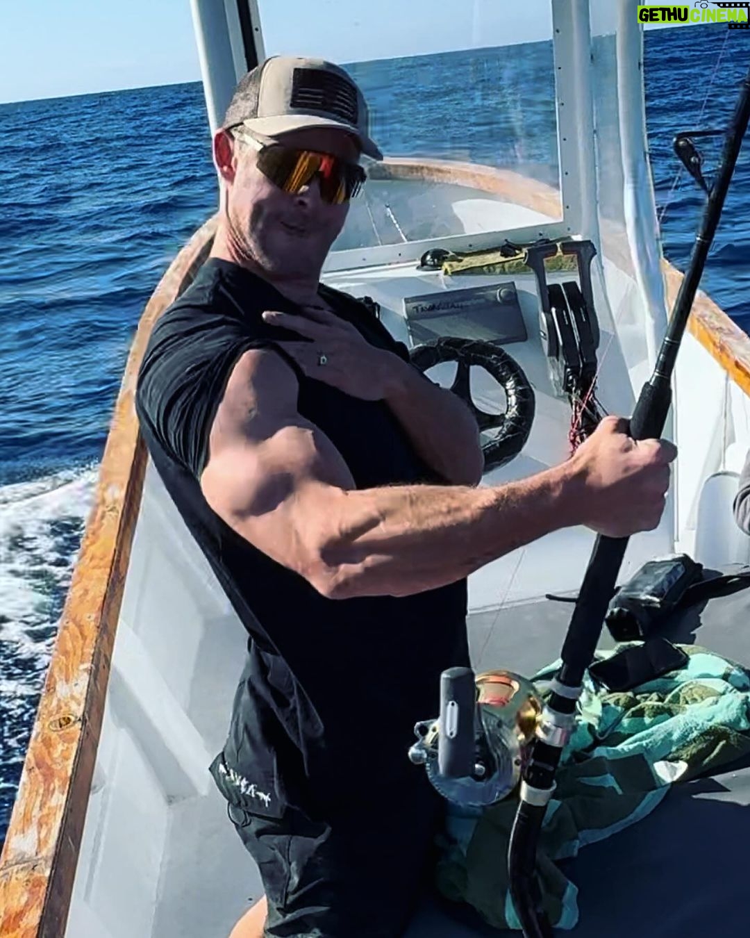 Chris Hemsworth Instagram - My son wanted to catch a fish for the locals in Fiji and after 3 attempts and about 12 hrs at sea we pulled in this beauty. Fed the village for 3 days. Ps if your wondering why my son calls me Chris it’s because I’m his BFF and true mates don’t call each other dad @tavaruaislandresort