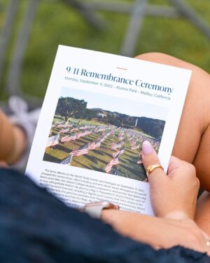 Chris Pratt Instagram - Today, let’s take a moment to remember and honor the lives lost on September 11, 2001. 🇺🇸 It's a day that changed our world forever, but it also showed us the strength and resilience that define the American spirit. 

I had the honor of planting the last flag at the Waves of Flag Ceremony today at @Pepperdine. Each flag represents an innocent life lost on that day, including a national flag for each foreign country that lost a citizen in the attack.

As we look back on the events of that fateful day, let's remember the heroes – the firefighters, police officers, first responders, and ordinary people who risked everything to help their fellow citizens. 🙏🏼 Their courage and selflessness continue to inspire us all.

Let's also pay tribute to the families who were forever changed by this tragedy. Your strength and the way you've come together as a community is a testament to the unbreakable bonds of love.

Photo credit: Courtesy of Pepperdine