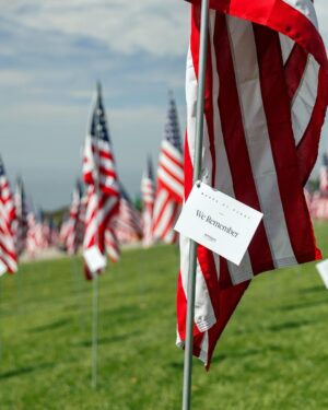Chris Pratt Instagram - Today, let’s take a moment to remember and honor the lives lost on September 11, 2001. 🇺🇸 It's a day that changed our world forever, but it also showed us the strength and resilience that define the American spirit. 

I had the honor of planting the last flag at the Waves of Flag Ceremony today at @Pepperdine. Each flag represents an innocent life lost on that day, including a national flag for each foreign country that lost a citizen in the attack.

As we look back on the events of that fateful day, let's remember the heroes – the firefighters, police officers, first responders, and ordinary people who risked everything to help their fellow citizens. 🙏🏼 Their courage and selflessness continue to inspire us all.

Let's also pay tribute to the families who were forever changed by this tragedy. Your strength and the way you've come together as a community is a testament to the unbreakable bonds of love.

Photo credit: Courtesy of Pepperdine