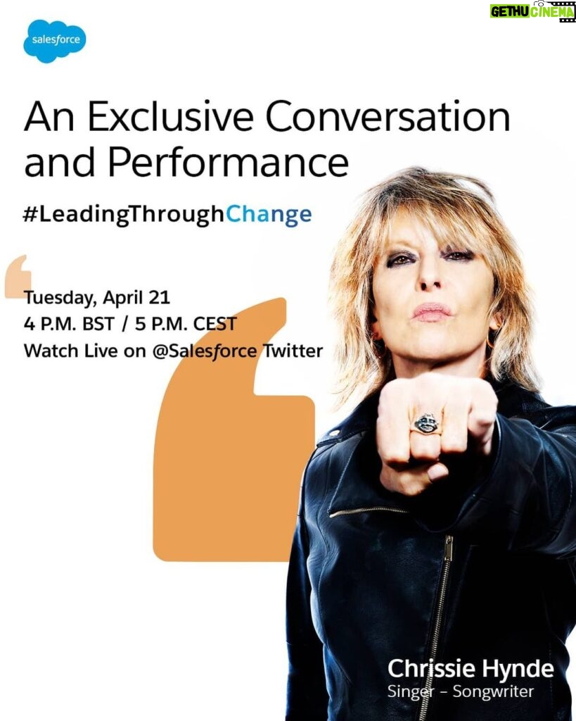 Chrissie Hynde Instagram - “Lockdown is a great opportunity for everyone to reconsider their lifestyles. I think we’re all finding how much easier it is to consume less, buy less and live simply.” Chrissie will be playing live and answering a few questions on #LeadingThroughChange with @salesforce at 4pm BST Sign up for reminders via the link in the bio.