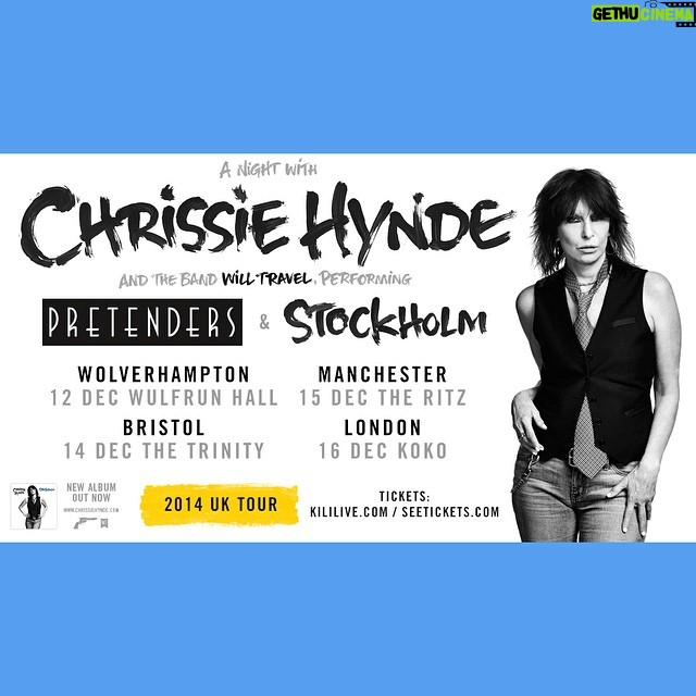 Chrissie Hynde Instagram - Chrissie’s special one off UK shows this December are on sale now. #ChrissieHynde 