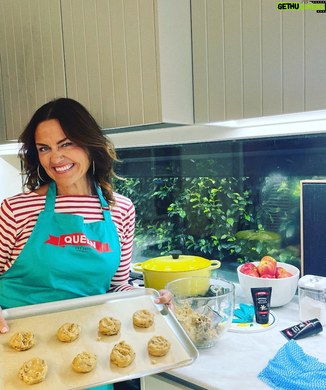 Chrissie Swan Instagram - Cookie time! 🍪 Slide for finished product! My daughter started a little business in lockdown by making epic choc chip cookies and since then we’ve always had them in the pantry. I used this recipe from Queen and it certainly did not disappoint - there’s cream cheese in it for a start which I’d never encountered in a cookie recipe and it adds a little je ne sais quoi. Actually I made a double batch and froze the extra one in balls ready for next week… I added more of the vanilla paste though because I’m crazy like that - go for 2 tablespoons. See my stories for a tip on how to make them all uniform and fancy! Here’s the recipe cos I know you’re gonna ask! WHAT YOU’LL NEED * 2 3/4 cups plain flour * 1 teaspoon baking soda * 1 teaspoon baking powder * 2 teaspoons cornstarch * 1 teaspoon sea salt * 140 grams unsalted butter, at room temperature * 1/4 cup cream cheese, at room temperature * 1 1/4 cups brown sugar * 1/2 cup caster sugar * 1 1/2 teaspoons Queen vanilla paste (I used 2 tablespoons) * 2 large eggs * 2 cups dark choc chips WHAT TO DO: 1. Preheat oven to 180ºc. Line baking sheets with parchment paper. 2. Whisk together flour, baking soda, baking powder, cornstarch and salt. 3. In the bowl of an electric mixer, beat the butter, cream cheese and sugars on until light and creamy. Add in the vanilla and the eggs, one at a time, beating well after each addition. Slowly beat in the flour mixture and stir in the choc chips. 5. Using a 1/4 cup measuring cup measure out balls and push into a cookie cutter onto the tray. Squash a little bit. 6. Bake for 10 to 11 minutes, or until barely golden brown. Scoff! #ad @queenfinefoods #queenbaking #alittlequeendoeswonders
