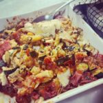 Chrissie Swan Instagram - This is probably a very boring recipe BUT it’s tasty AF and goes under the category of FYKME (Food Your Kids Might Eat). Just a good way to get some veges in because a pile of steamed zucchini on a plate doesn’t cut it at my place and never has. I did a big one here but you can halve the recipe. Freezes well. Can eat on its own or stirred through pasta. It has a kind of lasagne vibe but it’s 100% just veg. 5 zucchinis (chopped) 2 brown onions (diced) Heaps of garlic 8 tomatoes (chopped) Oregano. Cheese 8 tablespoons tomato paste. Pan fry zucchini on its own in a very hot pan so it gets brown and lovely. Add in onion and garlic and fry off. Throw in tomatoes and tomato paste and cook together until done. Salt and pepper. Transfer to a baking dish. Sprinkle with cheese. Bake for maybe 20 minutes until hot and cheese has melted. Scoff!
