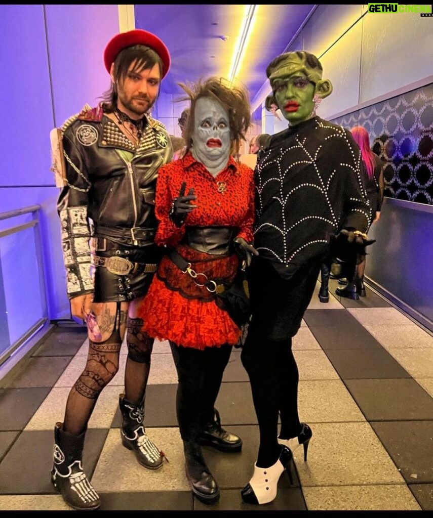 Cig Neutron Instagram - Love this photo of us, #Auggy @rannieaugogo @fagenstein and myself after the @bouletbrothersdragula show at the novo. My legendary jacket by @battle.jacket.bill #dragula #bouletbrothers #drag #dragshow