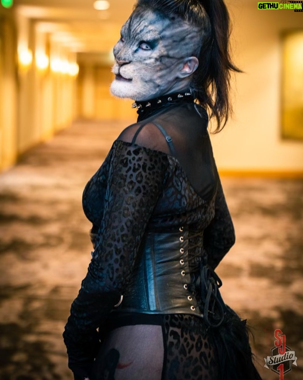 Cig Neutron - 685 Likes - @rannieaugogo and I had the most incredible time at @theofficialdomcon I have such a deep respect for Dommes and the work that they do. Thank you so much @theofficialporcelainmidnight for inviting us, showing us around, and sharing your wisdom with us. Check out episode 116 of Spewtron where I interview Mistress Porcelain. My amazing jacket by @battle.jacket.bill if anyone knows the wonderful photographers IG please tag. #dom #domcon #domconla #battlejacket #cat #pet