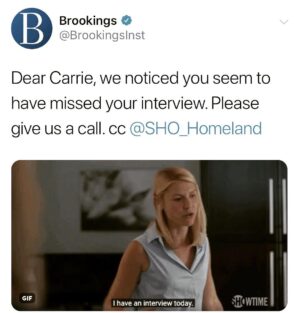 Claire Danes Instagram - Apologies, @brookingsinst. Restoring the democracy took longer than expected.  #Showtime #Homeland