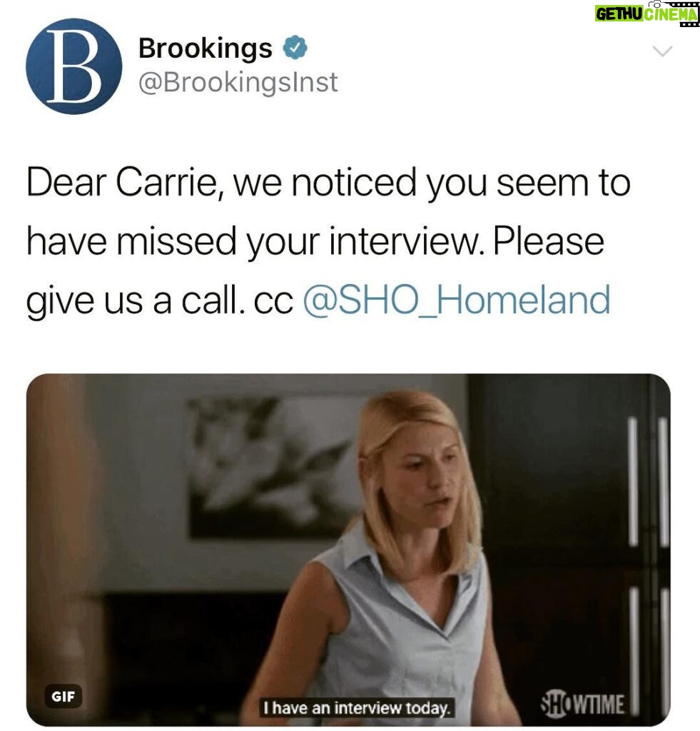 Claire Danes Instagram - Apologies, @brookingsinst. Restoring the democracy took longer than expected. #Showtime #Homeland
