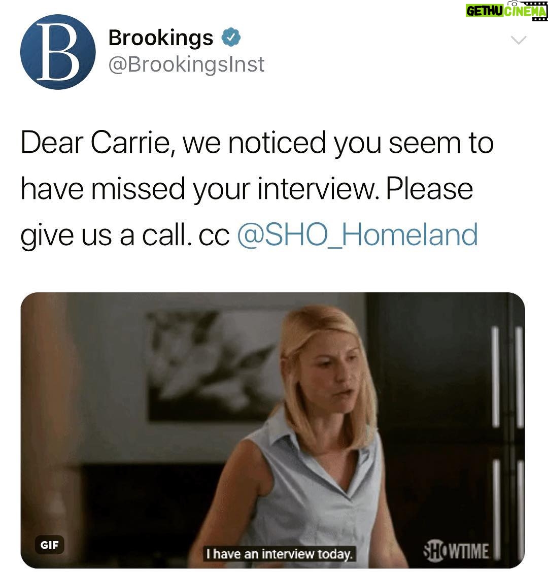 Claire Danes - 7.2K Likes - Apologies, @brookingsinst. Restoring the democracy took longer than expected. #Showtime #Homeland