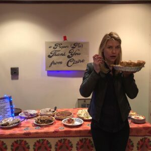 Claire Danes Instagram - An ENTIRELY selfless offering to our crazy bananas amazing crew. I am in endless awe of their skills and stamina. And no, of COURSE, I didn’t stick my fat face in every single one of these works of art. #properpie #homelandcrew🙌#thanksgivngwarmup