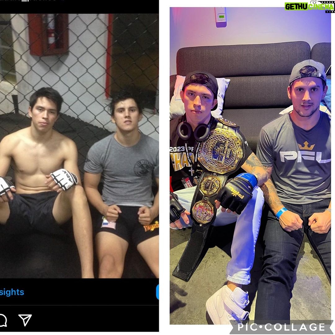 Claudio Puelles - 3.9K Likes - 2013——-> 2023
10 años entre foto y foto pero la cantidad de momentos buenos y malos en esa década son incontables. El orgullo que siento por mi hermano es indescriptible, empezamos juntos en esto y hoy dia @elmudopinedo cumplió una de nuestras Máximas metas: ser campeón mundial. Un honor haber sido parte de esta temporada en tu camino al titulo en PFL. Ahora a disfrutar de este momento y que se vengan las superfights 🏆💪🏼