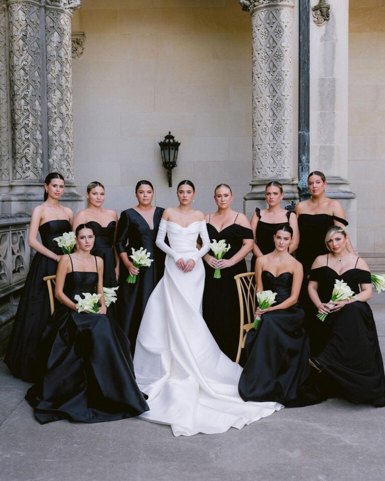 Connar Franklin Instagram - thank you @verawangbride for creating the most beautiful & stunning custom black dresses for my girls - i wanted the drama & every single dress was truly stunning. they had these made in such a short turn around & wanted to make sure every girl felt beautiful. It was an honor to have you apart of our special day. thank you @makeupkarly & @kristenfarrah_makeup for creating the most beautiful make up looks for my girls. thank you @flawlessairbrush + @alyaugustinehair for bringing my (very particular😂)slicked back bun vision to life. all of your talent + their beauty = magic. thank you @isabelalysa & @dolceglow for flying to asheville and giving us all sprays the night before and she gave us all the lil goodie bags🥹 no one gives a glow like you, i love you! thank you @beinspiredpr for bringing this entire bridesmaids vision to life!!! @leilaklewis + clara you guys blow me away. Biltmore Estate