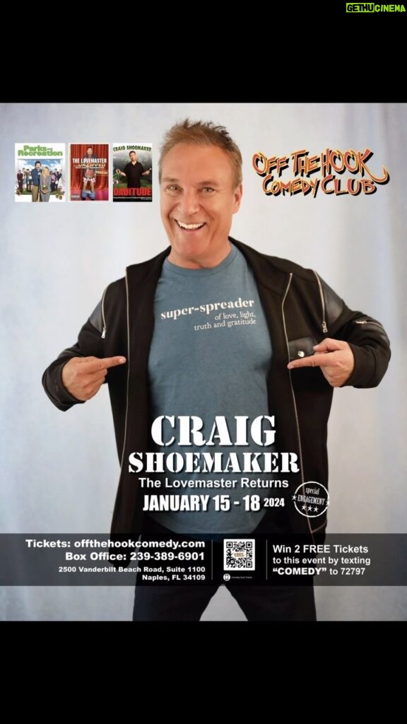 Craig Shoemaker Instagram - Did someone say the Lovemaster is in town? 💕 😍😳 check out @officialcraigshoemaker LIVE at Off the Hook Comedy Club - Jan. 15-17, 2024 🎟️ tickets are going quickly - don’t wait! Offthehookcomedy.com Attention 🚨 We want to make sure that you have the best experience when purchasing tickets for our events, which is why we’d like to remind you that third-party resellers are strictly prohibited. By purchasing tickets directly from our official website, you’re ensuring a safe, secure, and authentic experience. Don’t let anyone spoil your fun! Off The Hook Comedy Club