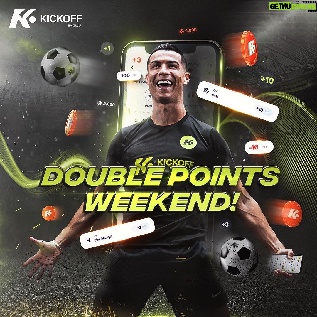 Cristiano Ronaldo Instagram - Another big weekend of football is coming! π₯ Donβt miss out, @kickoffbyzuju are offering ππ’π¨πππ π£π’ππ‘π§π¦ when you play their brand new Live Match Contest game between Friday 18th and Monday 21st August - meaning you can unlock exclusive rewards and prizes much faster! β Download now via the link in Kickoff by Zujuβs bio and my story and start playing! π² #PlayEveryMoment